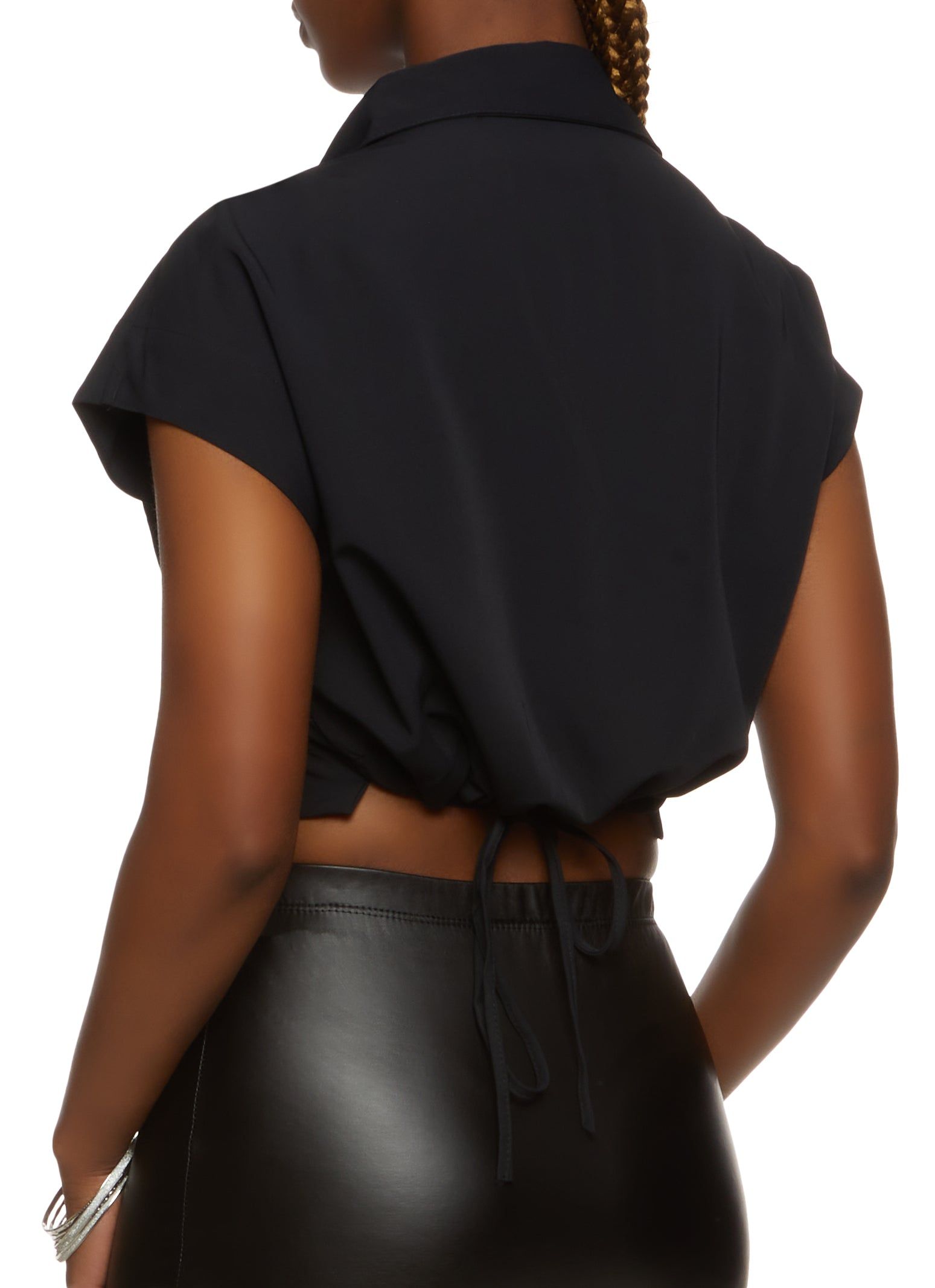 Tie Back Button Front Cropped Shirt sold by Rainbow product image thumbnail 2