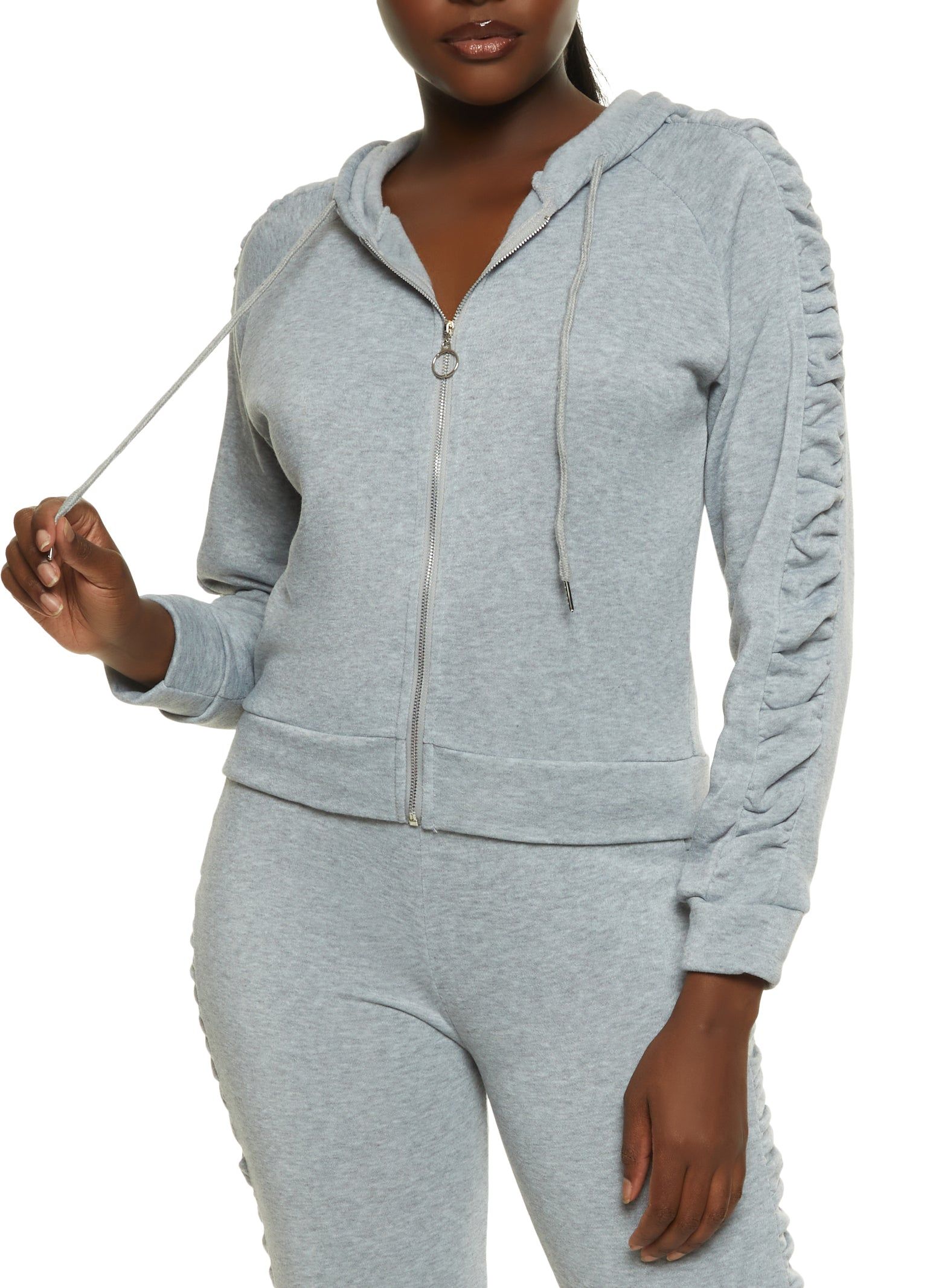 Ruched Sleeve Detail Zip Hoodie sold by Rainbow