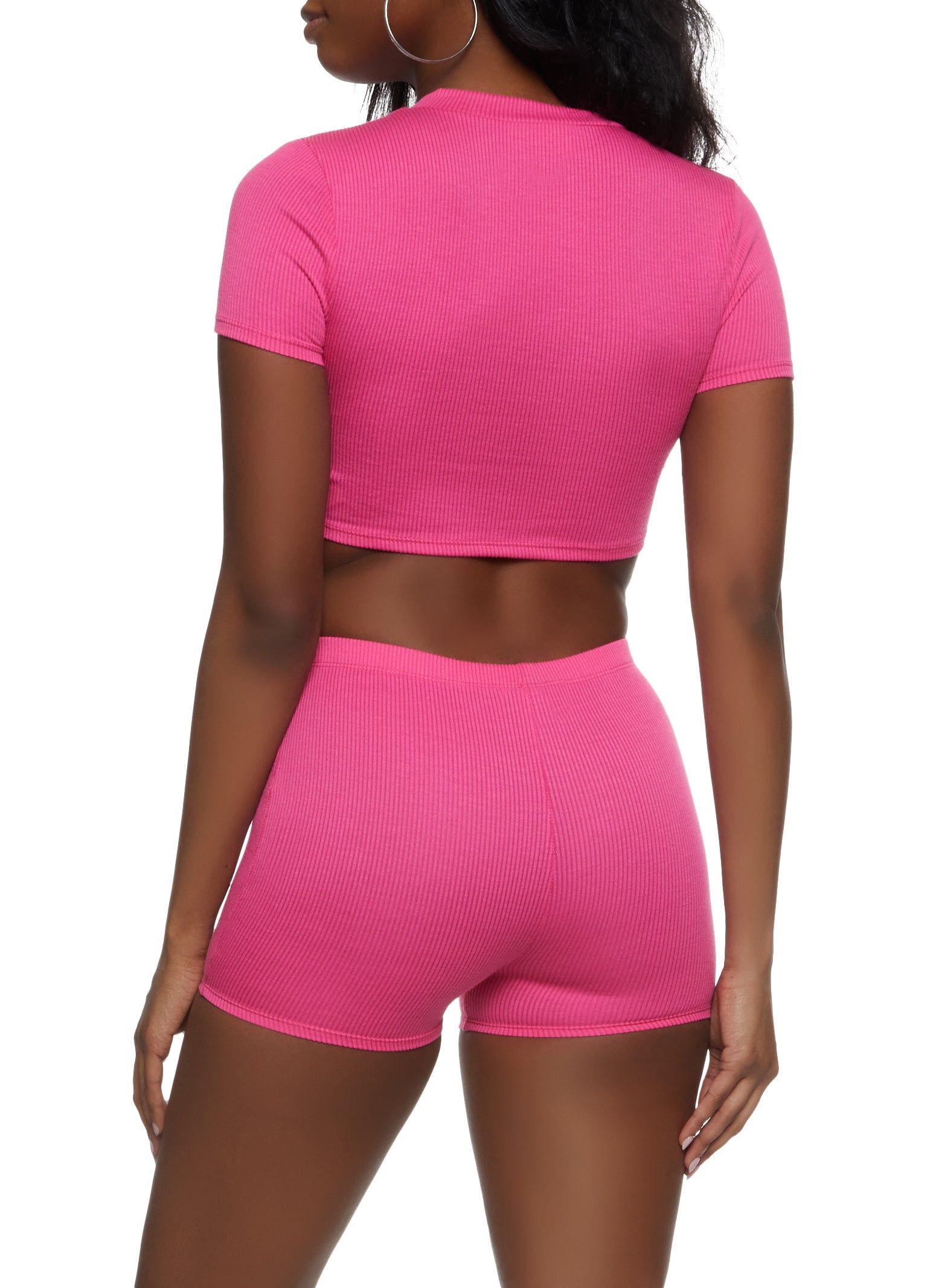 Ribbed Knot Front Crop Top and Shorts Set sold by Rainbow product image thumbnail 2