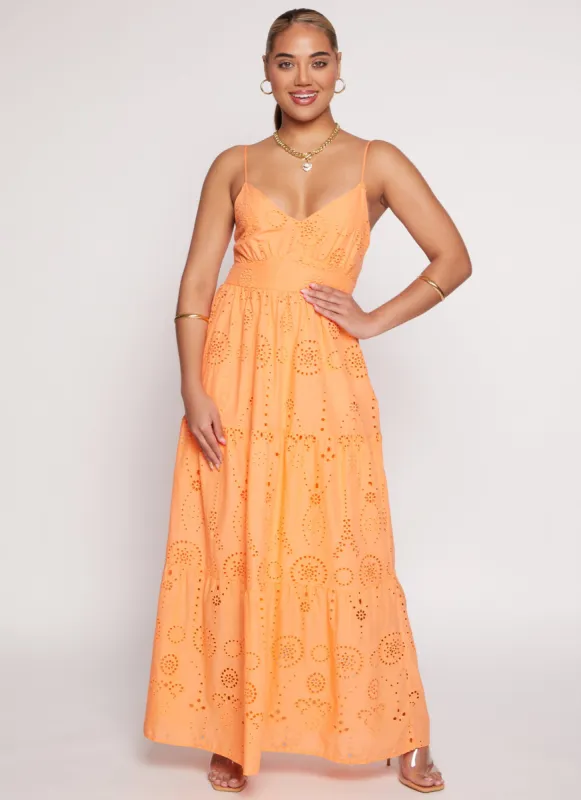 Eyelet Tie Back Tiered Maxi Dress sold by Rainbow