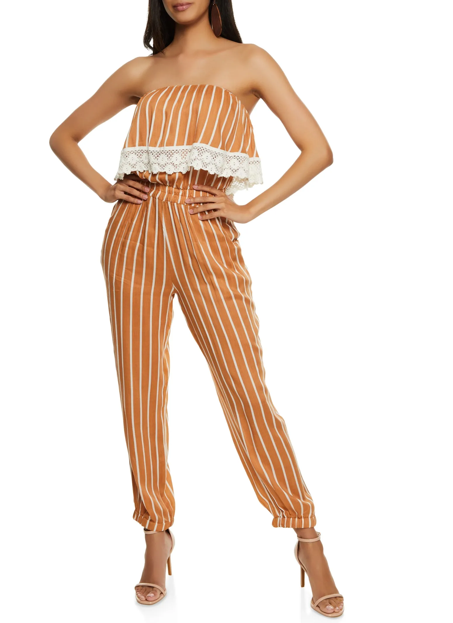 Striped Crochet Trim Strapless Overlay Jumpsuit sold by Rainbow