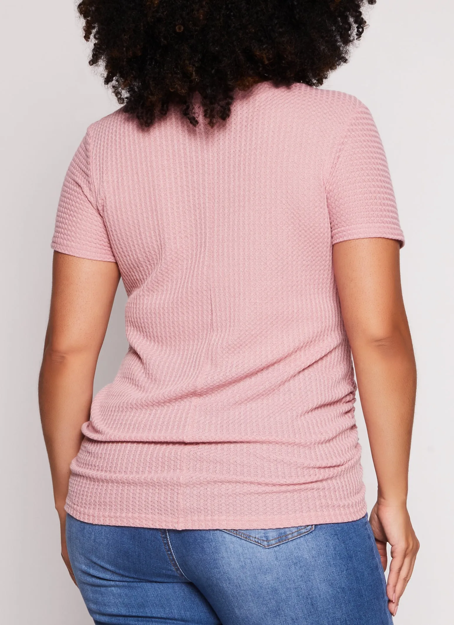 Plus Size Waffle Knit Crew Neck Ruched Tee sold by Rainbow product image thumbnail 3