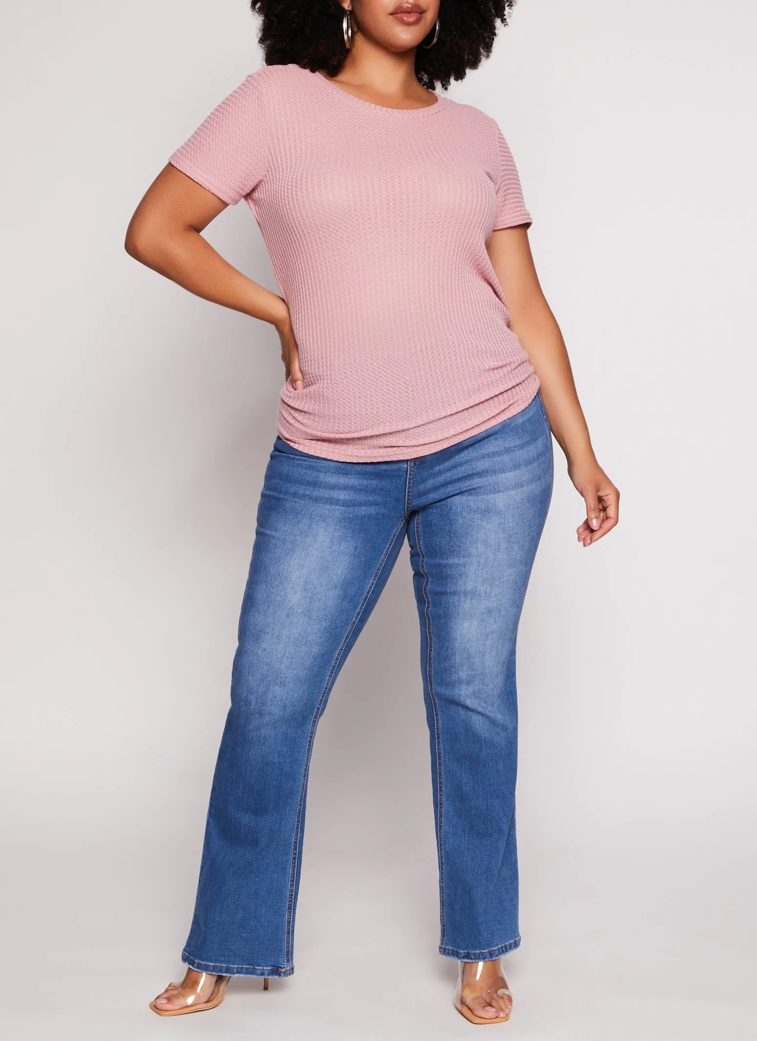 Plus Size Waffle Knit Crew Neck Ruched Tee sold by Rainbow product image thumbnail 2