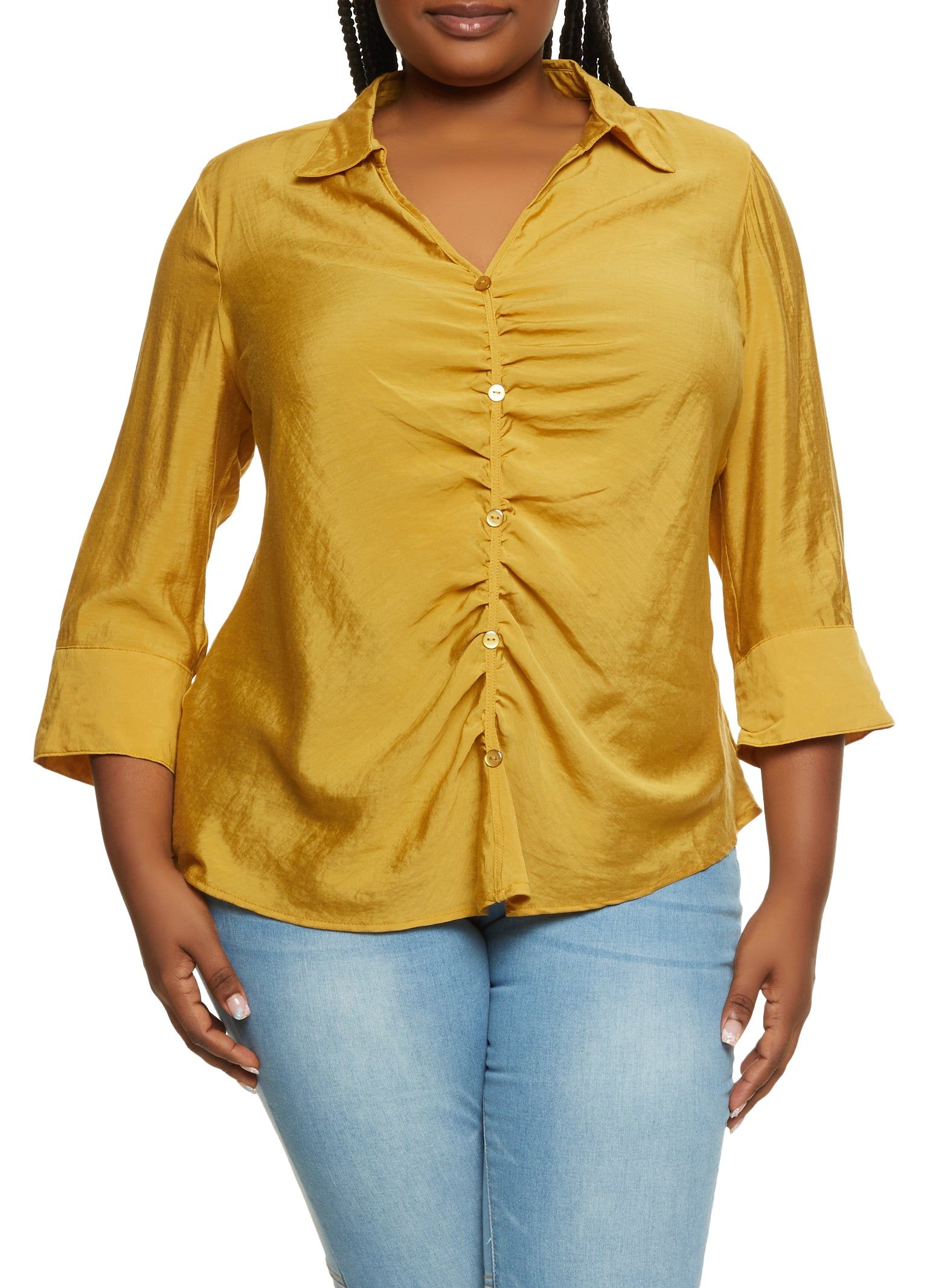 Plus Size Ruched Solid Shirt sold by Rainbow