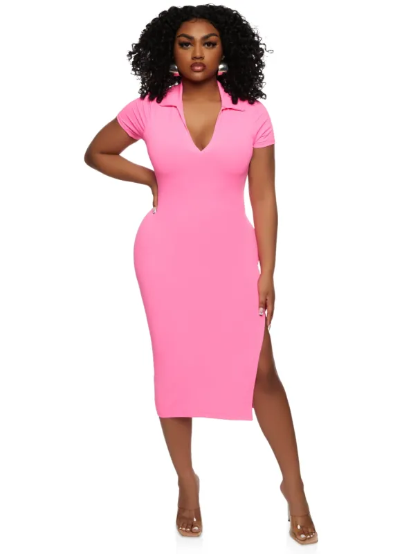 Haute Monde Collared Bodycon Midi Dress sold by Rainbow