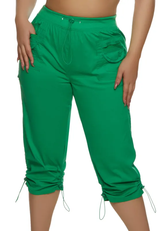 Plus Size High Waisted Toggle Drawstring Capri Pants sold by Rainbow