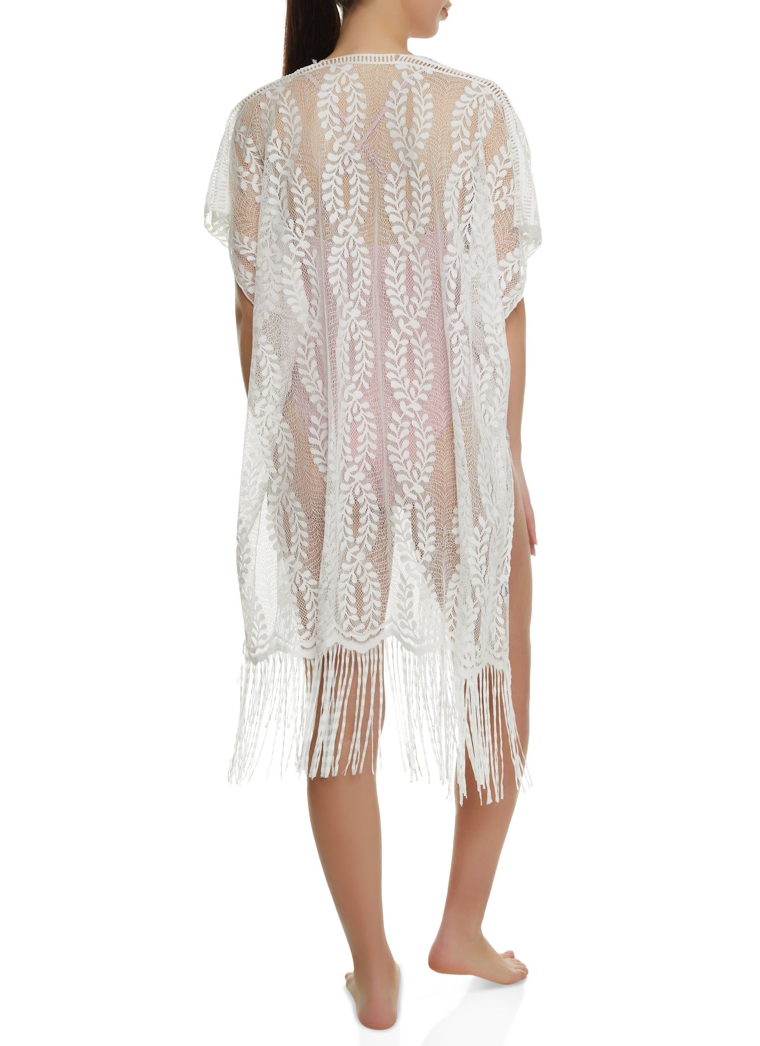 Leaf Patterned Fringed Cover Up Kimono sold by Rainbow product image thumbnail 2