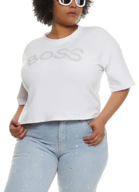 Plus Size Boss Rhinestone Graphic Tee sold by Rainbow