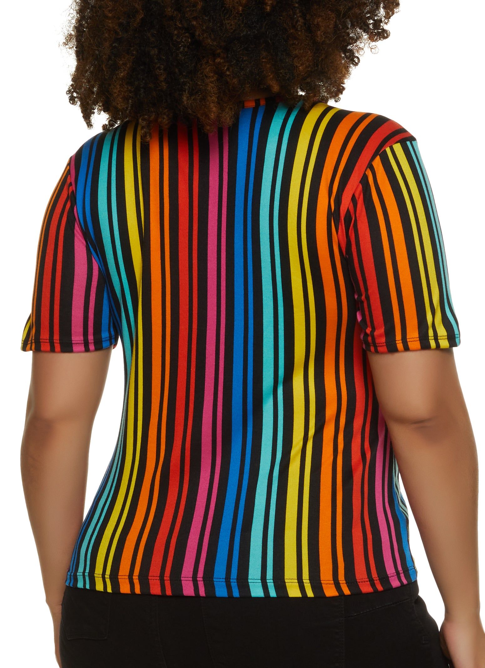 Plus Size Rainbow Striped V Neck Tee sold by Rainbow product image thumbnail 2