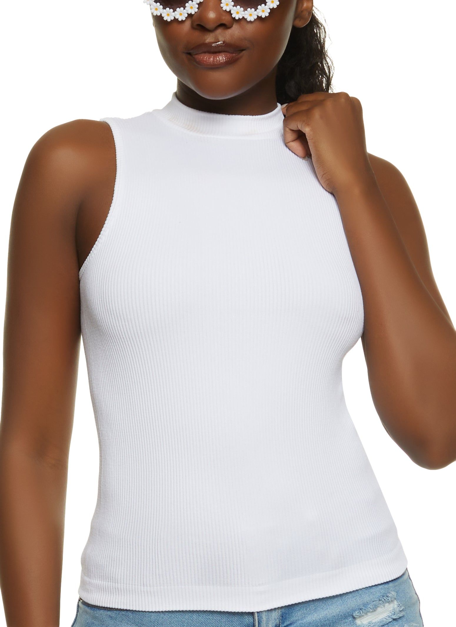 Seamless Ribbed Mock Neck Tank Top sold by Rainbow