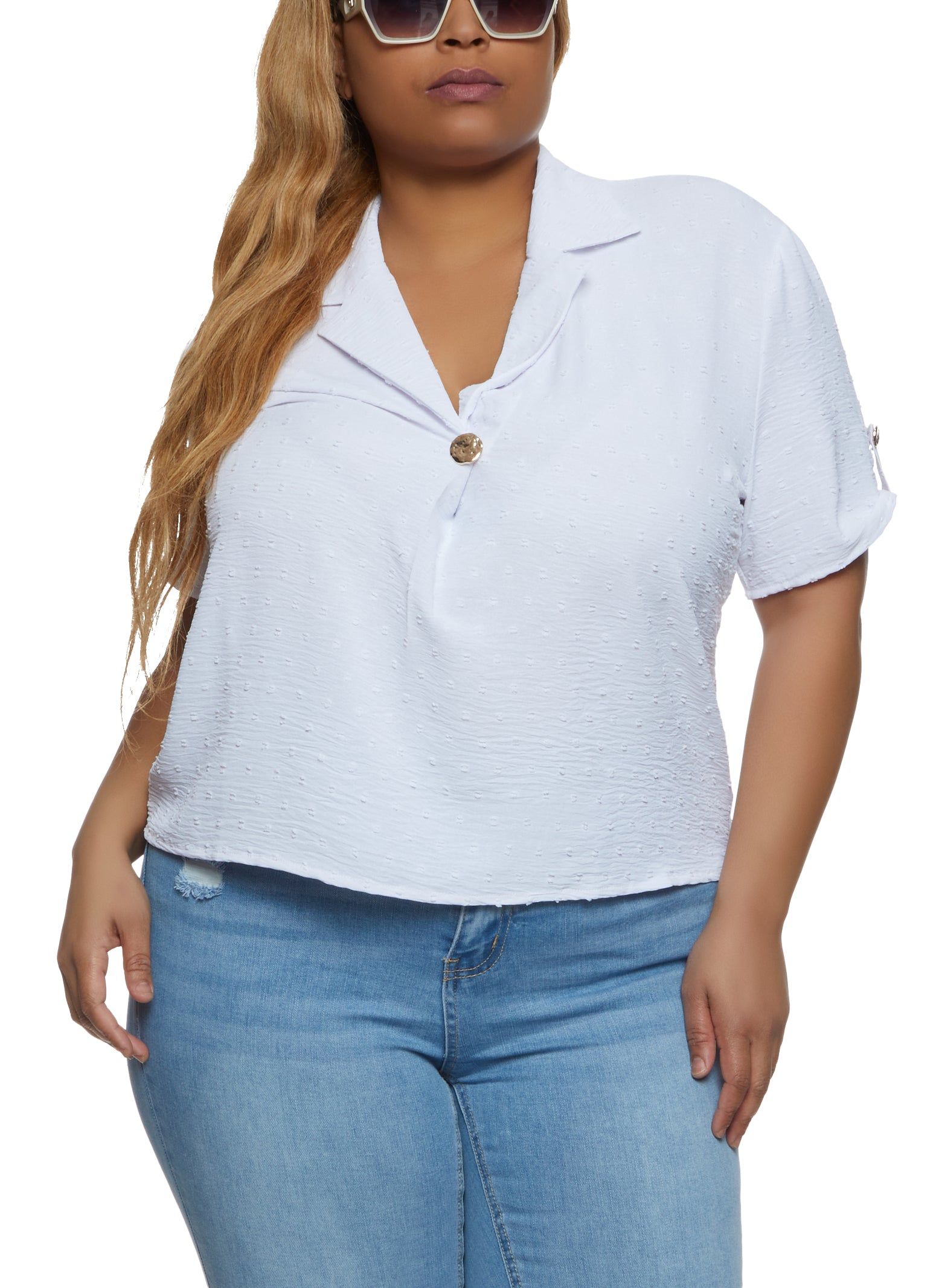 Plus Size One Button Lapel Collar Blouse sold by Rainbow