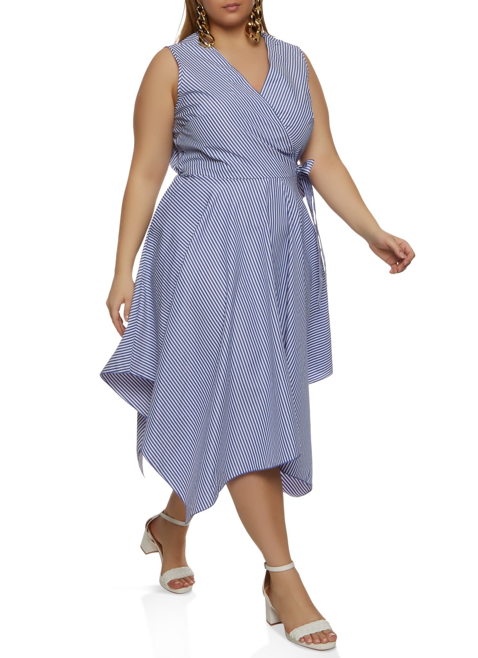 Plus Size Striped Sleeveless Faux Wrap Dress sold by Rainbow product image thumbnail 2