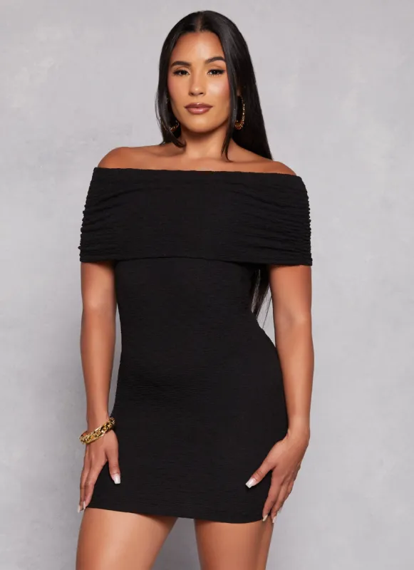Textured Knit Off the Shoulder Mini Dress sold by Rainbow