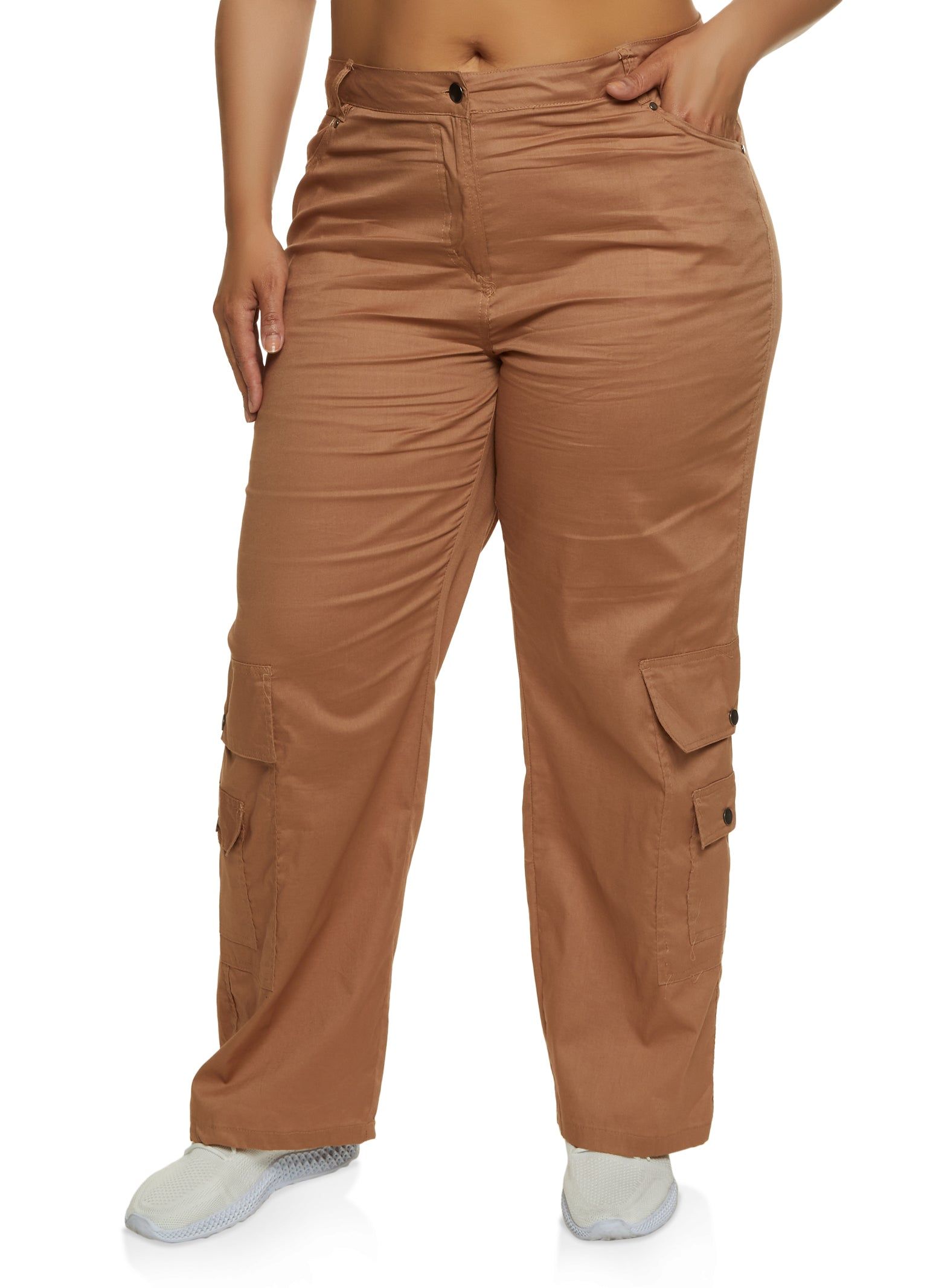 Plus Size Poplin High Waist Cargo Pants sold by Rainbow