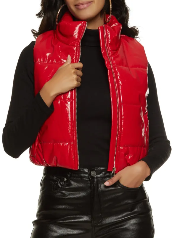 Cropped Faux Patent Leather Puffer Vest sold by Rainbow