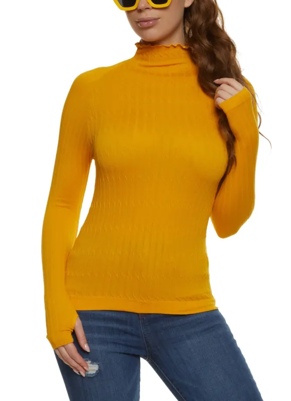 Lettuce Edge Mock Neck Long Sleeve Top sold by Rainbow