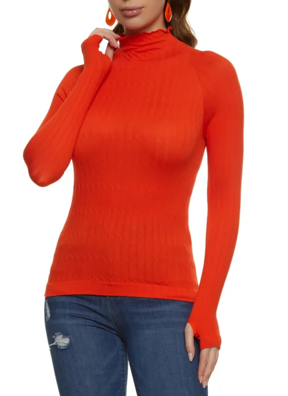 Lettuce Edge Mock Neck Long Sleeve Top sold by Rainbow