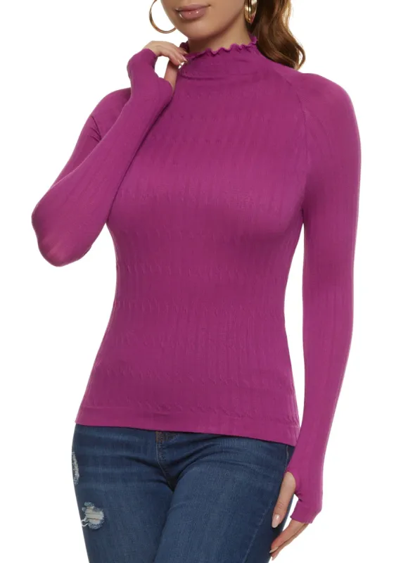 Lettuce Edge Mock Neck Long Sleeve Top sold by Rainbow