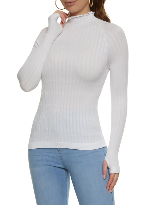 Lettuce Edge Mock Neck Long Sleeve Top sold by Rainbow