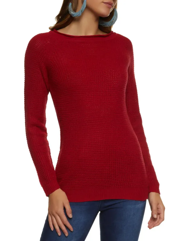 Waffle Knit Crew Neck Pullover Sweater sold by Rainbow