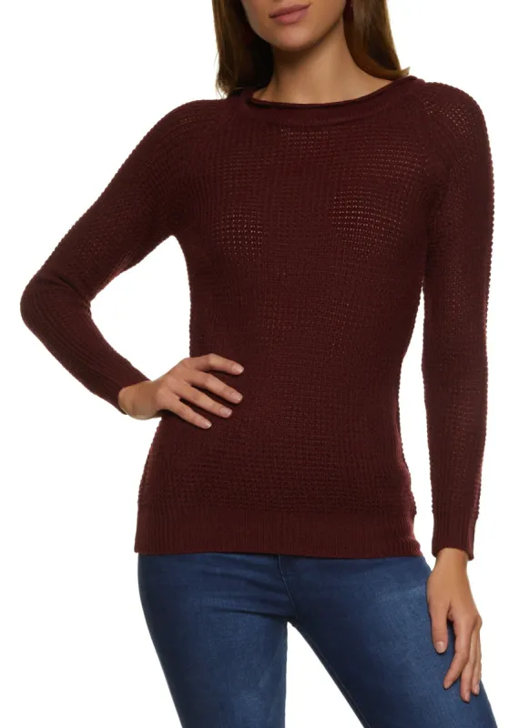 Waffle Knit Crew Neck Pullover Sweater sold by Rainbow