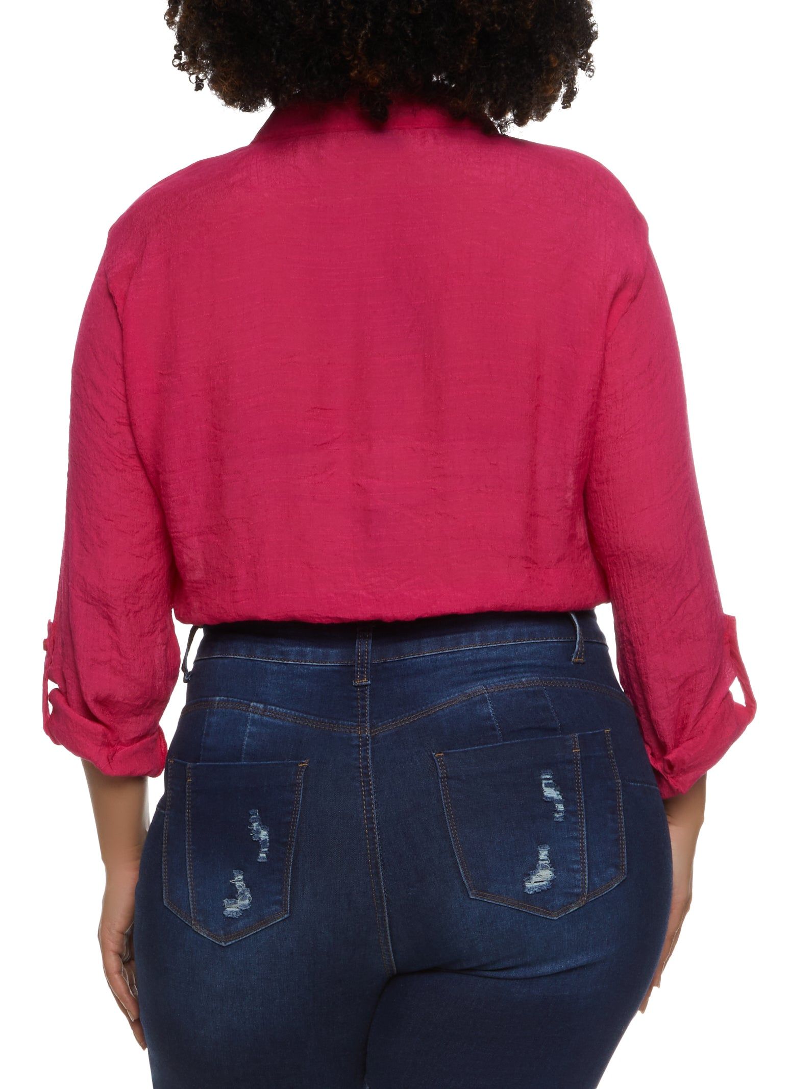 Plus Size Gauze Knit Tie Front Cropped Shirt sold by Rainbow product image thumbnail 2