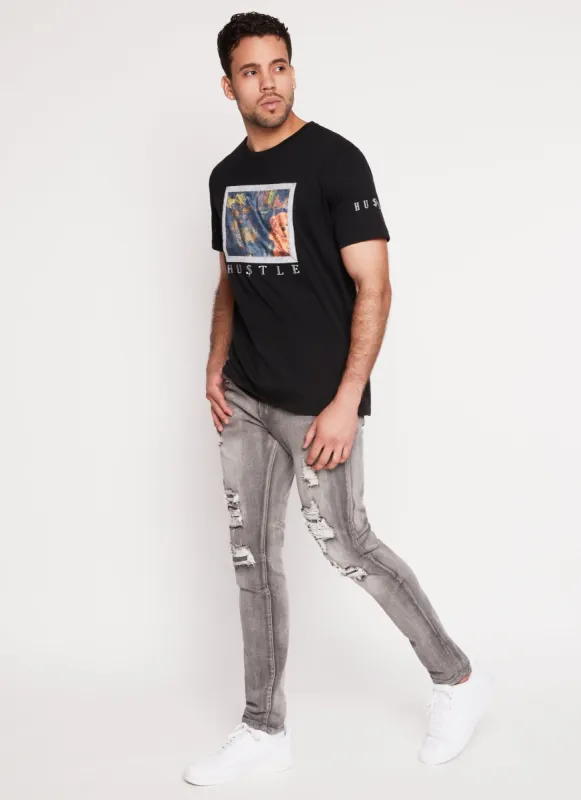Mens Skinny Rip and Repair Jeans sold by Rainbow