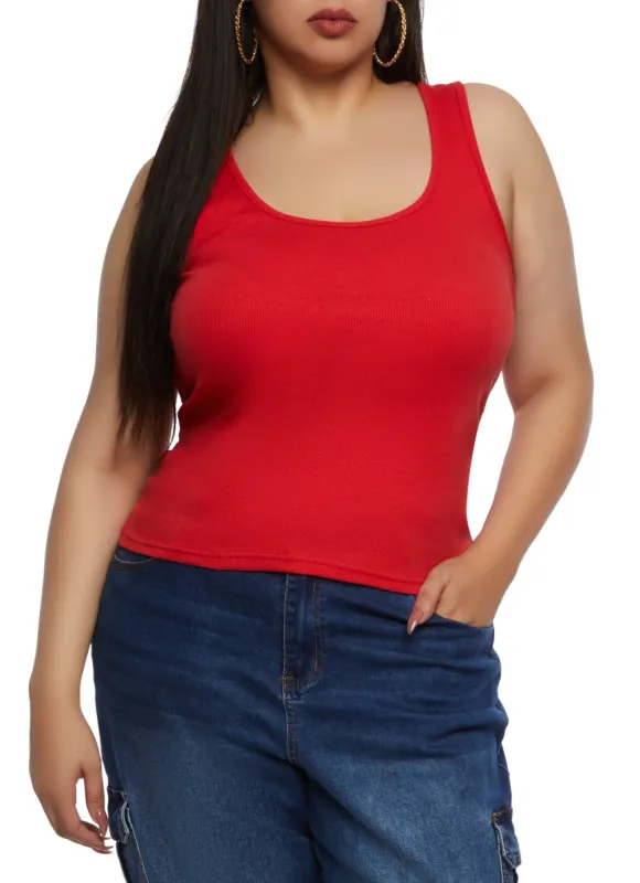 Plus Size Rib Knit Racerback Tank Top sold by Rainbow