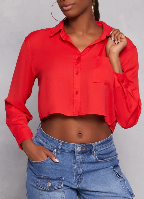 Poplin Cropped Button Front Shirt sold by Rainbow