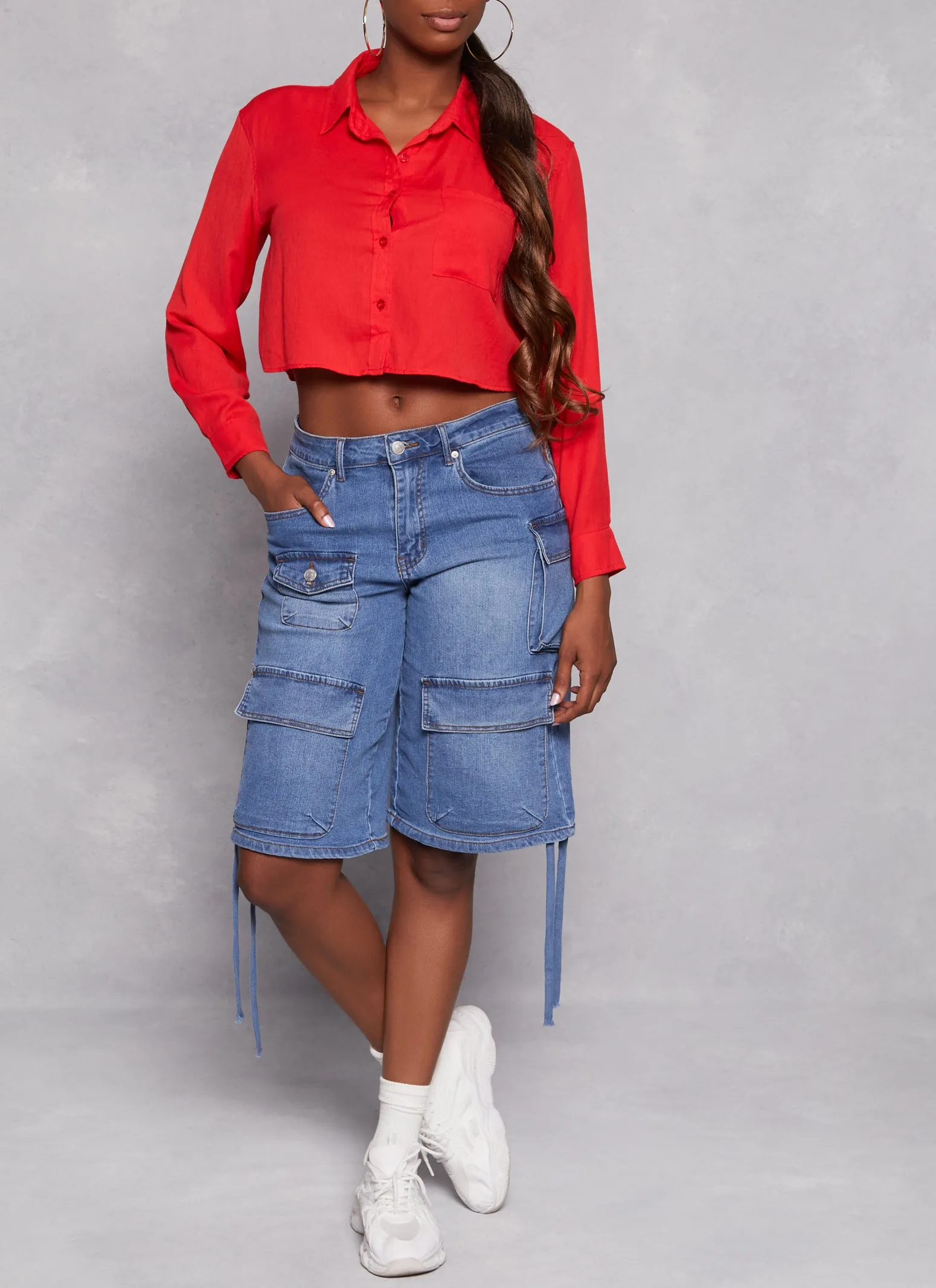 Poplin Cropped Button Front Shirt sold by Rainbow product image thumbnail 2