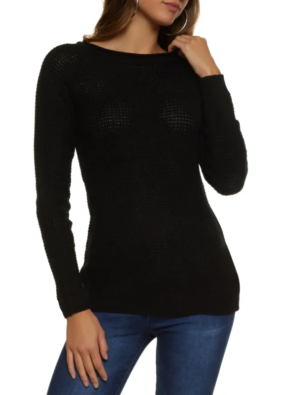 Waffle Knit Crew Neck Pullover Sweater sold by Rainbow