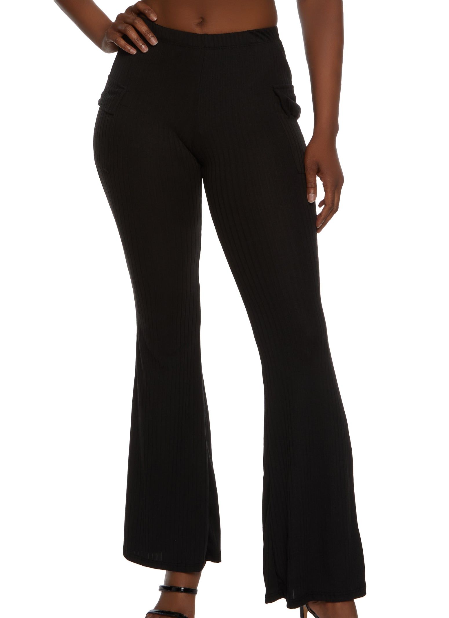 Ribbed Knit Cargo Flare Pants sold by Rainbow