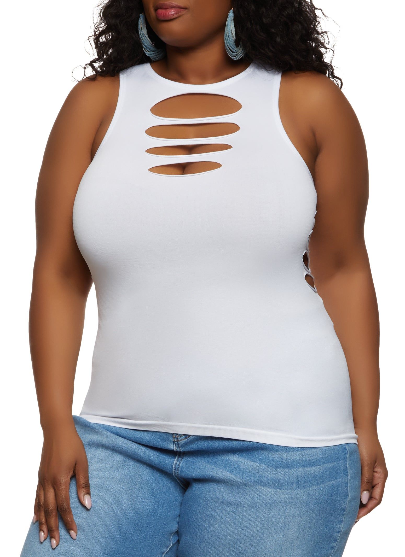 Plus Size Seamless Laser Cut High Neck Tank Top sold by Rainbow