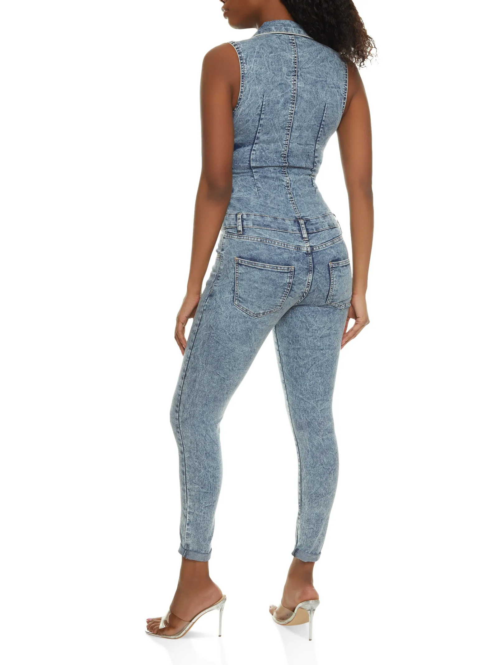 VIP Acid Wash Zip Front Sleeveless Denim Jumpsuit sold by Rainbow product image thumbnail 2