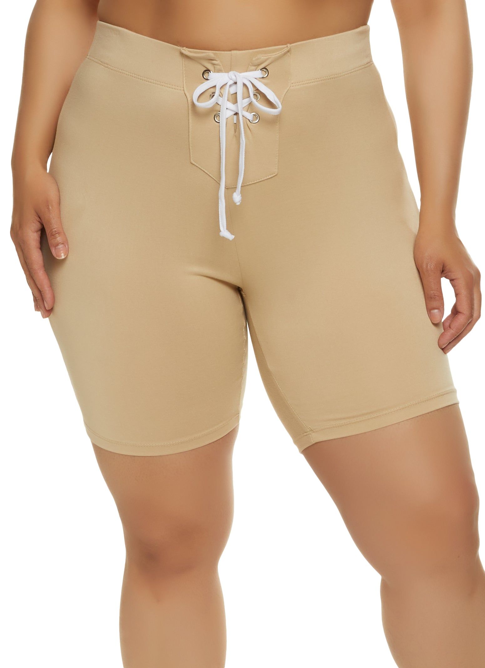 Plus Size Lace Up Detail Biker Shorts sold by Rainbow