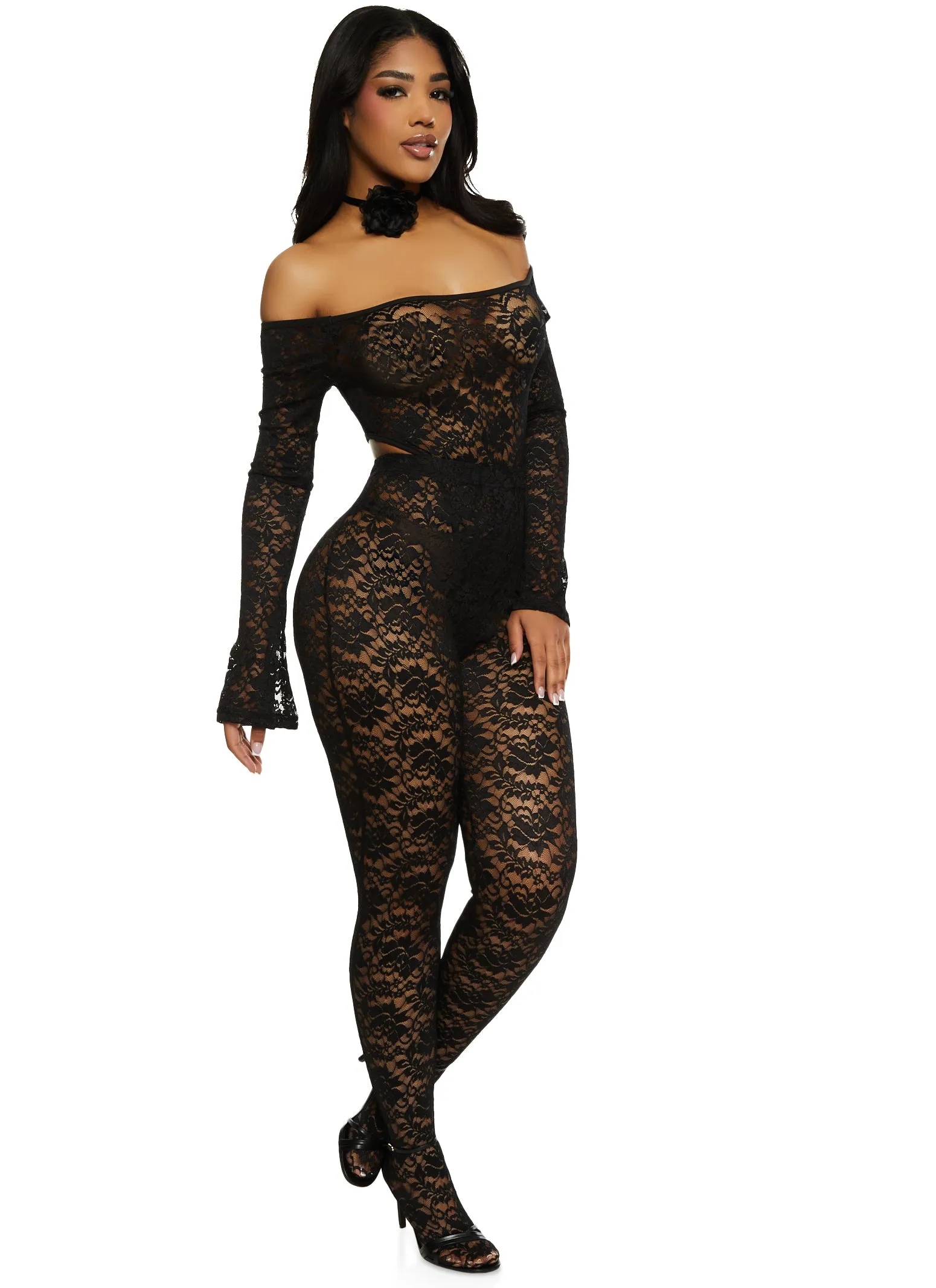 Floral Lace Off the Shoulder Bodysuit and Leggings sold by Rainbow product image thumbnail 2