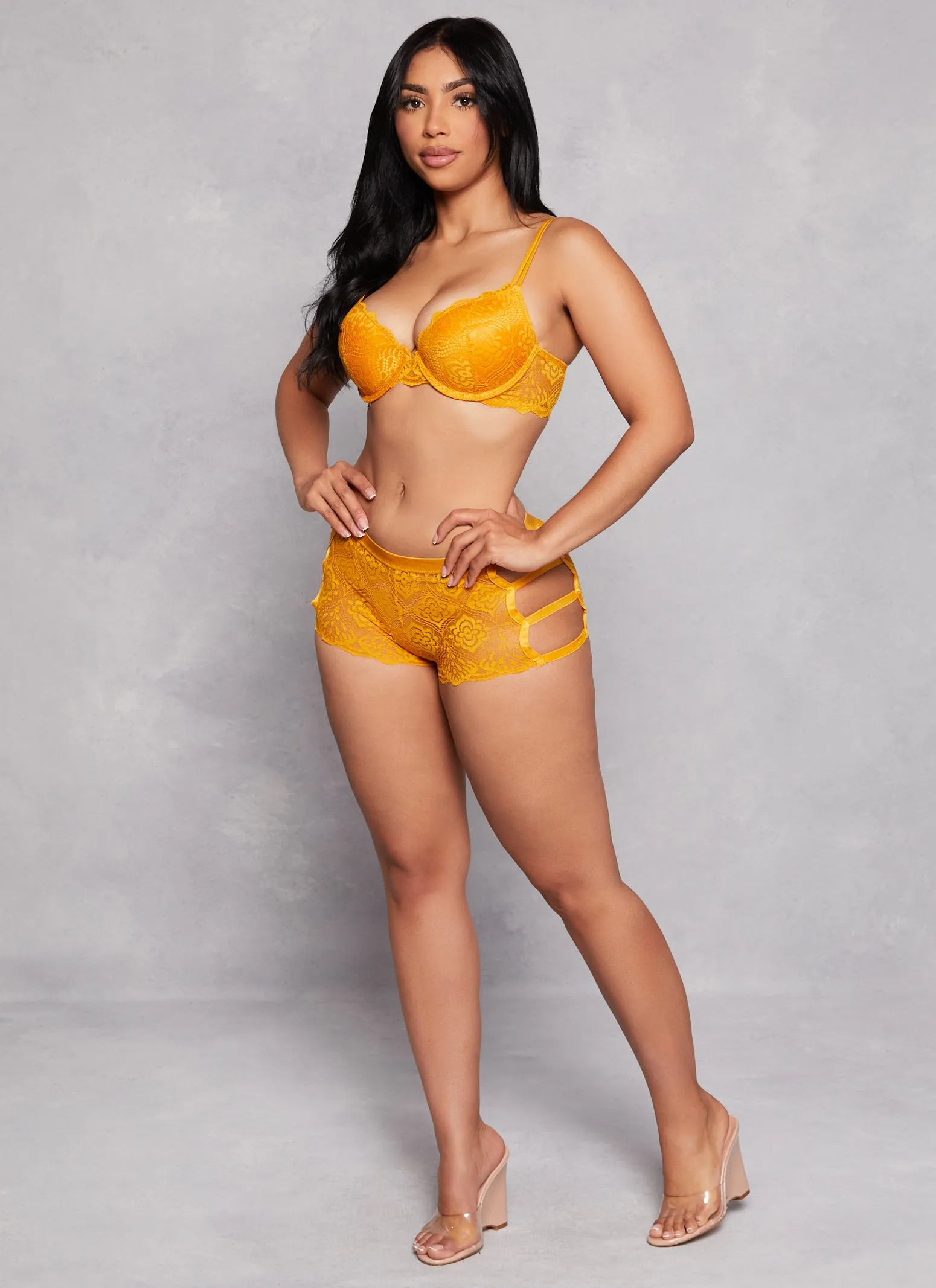 Scalloped Floral Lace Double Strap Plunge Bra sold by Rainbow product image thumbnail 2