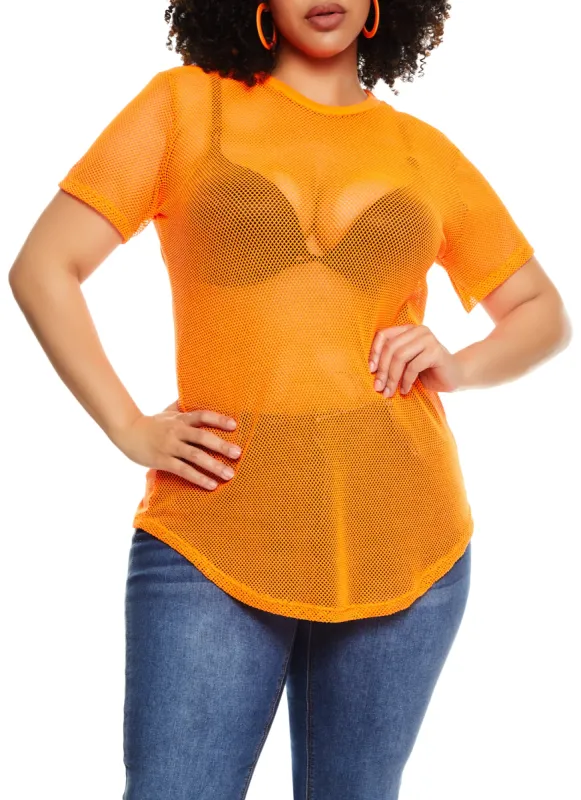Plus Size Fishnet Short Sleeve T Shirt sold by Rainbow