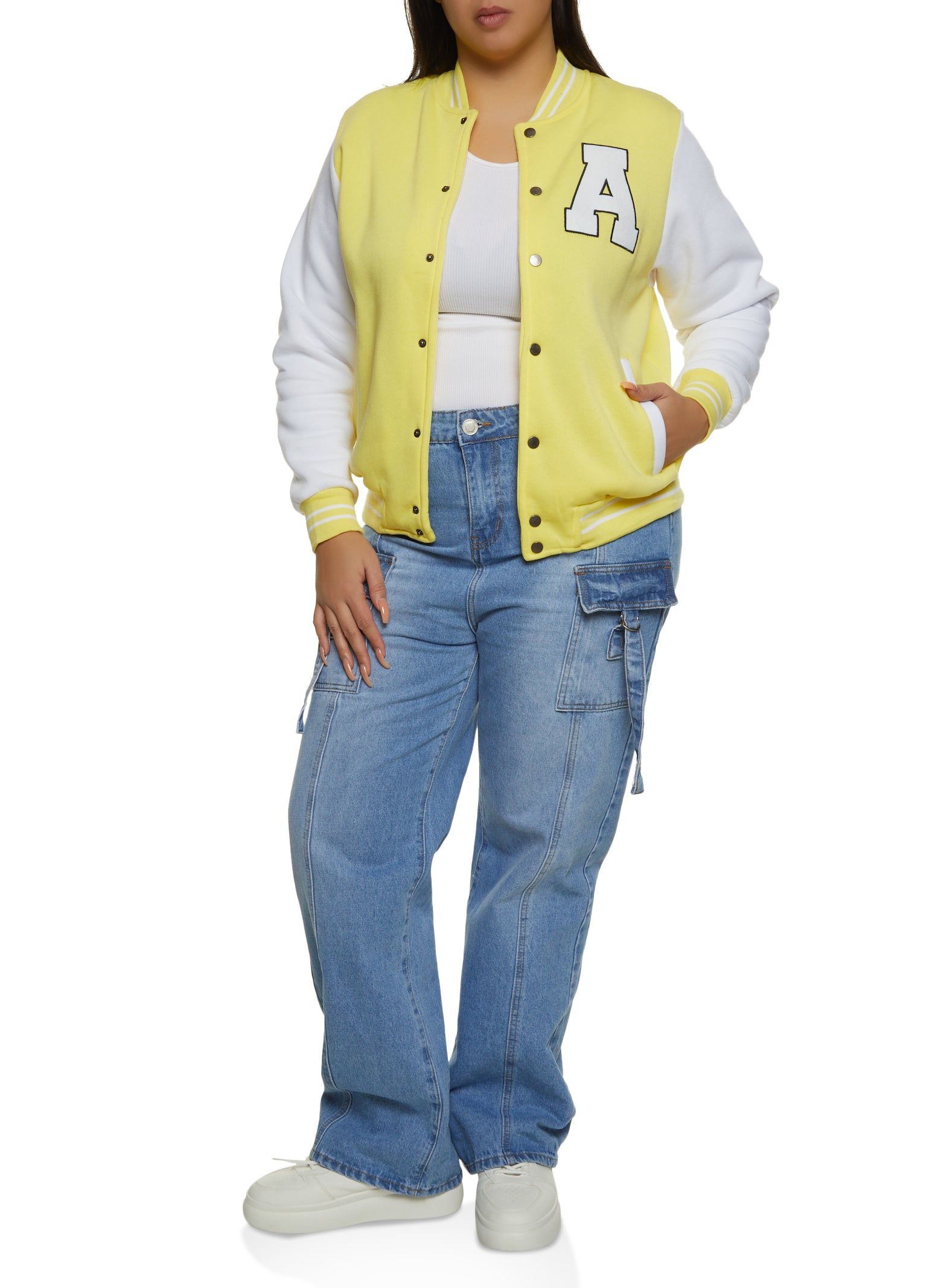 Plus Size Fleece Graphic Patch Baseball Jacket sold by Rainbow product image thumbnail 2