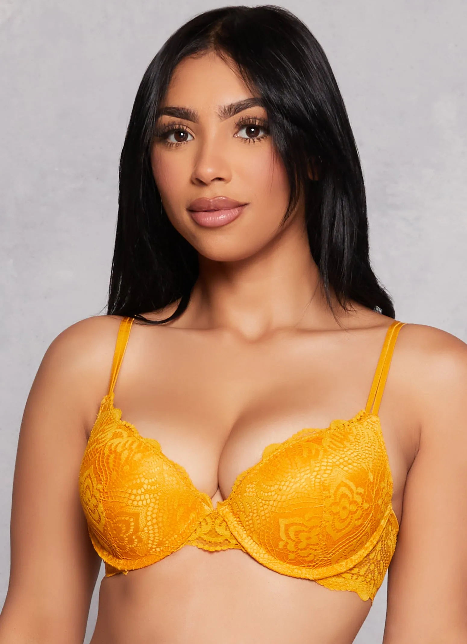 Scalloped Floral Lace Double Strap Plunge Bra sold by Rainbow