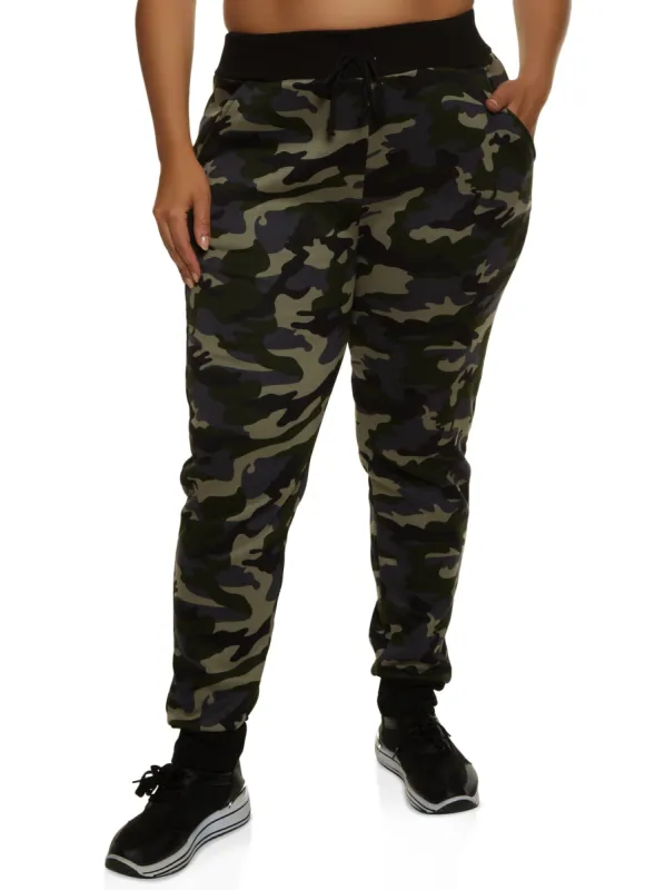 Plus Size Camo Faux Fur Lined Joggers sold by Rainbow