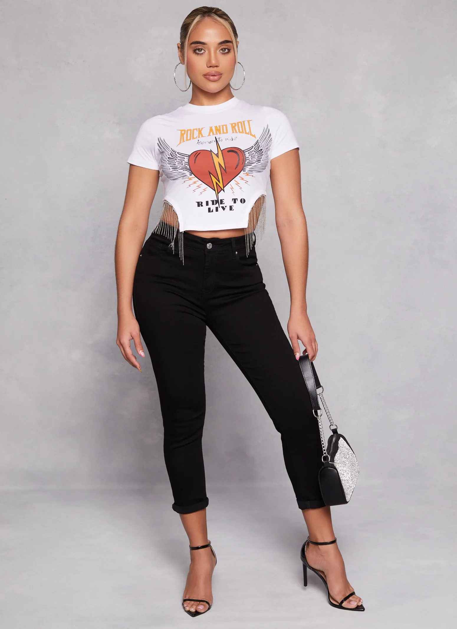 Rock and Roll Fringe Hem Graphic Tee sold by Rainbow product image thumbnail 2