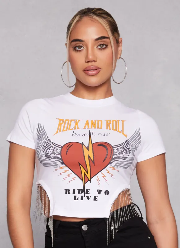 Rock and Roll Fringe Hem Graphic Tee sold by Rainbow