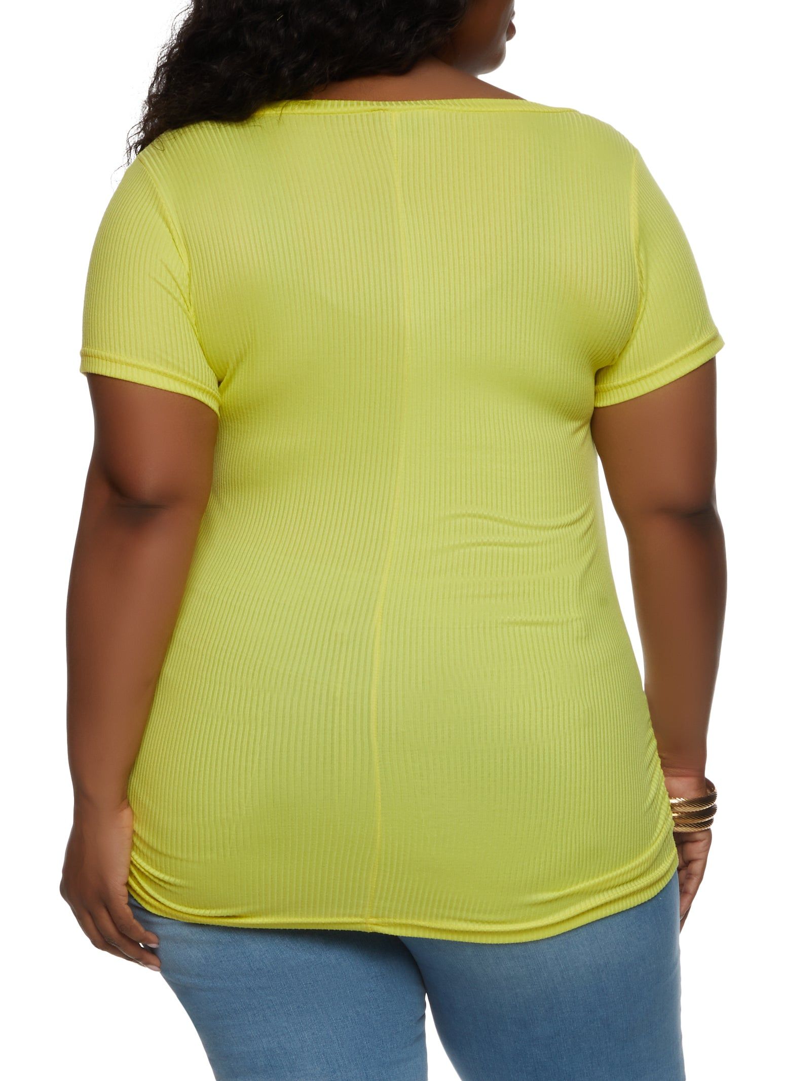 Plus Size Rib Knit Ruched Side V Neck Tee sold by Rainbow product image thumbnail 2
