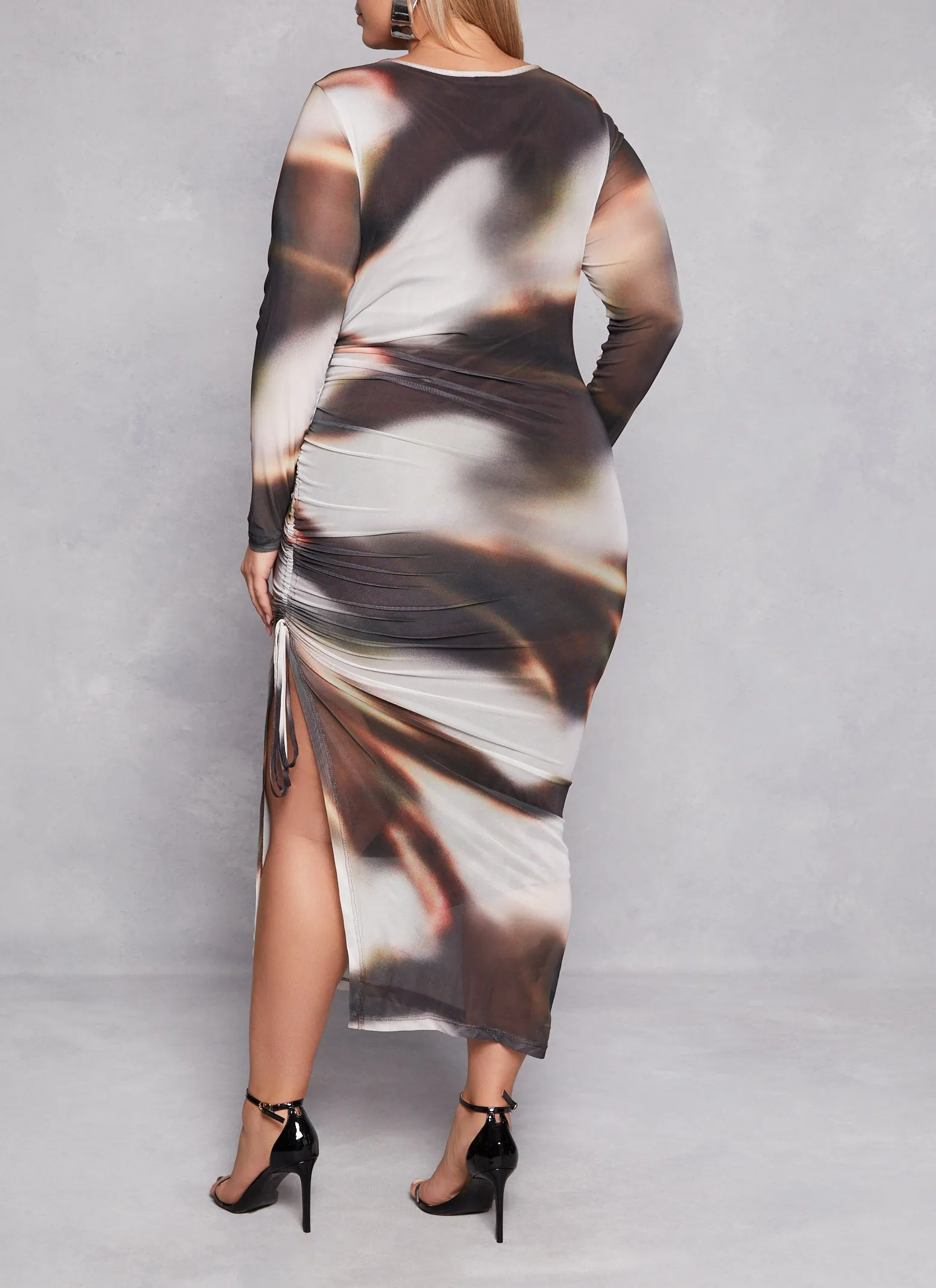 Plus Size Almost Famous Mesh Printed Side Slit Dress sold by Rainbow product image thumbnail 3