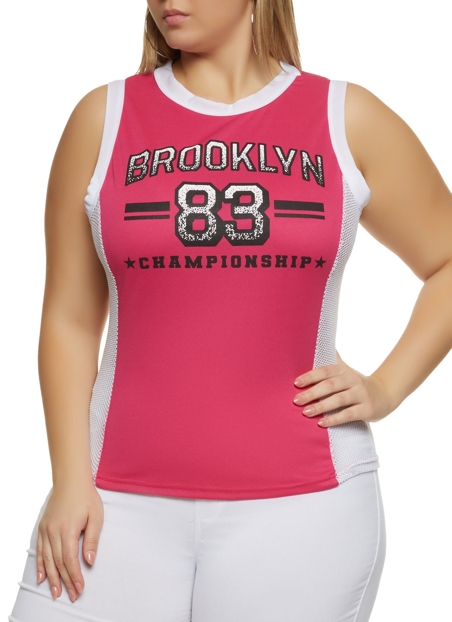 Plus Size Brooklyn 83 Fishnet Detail Tank Top sold by Rainbow