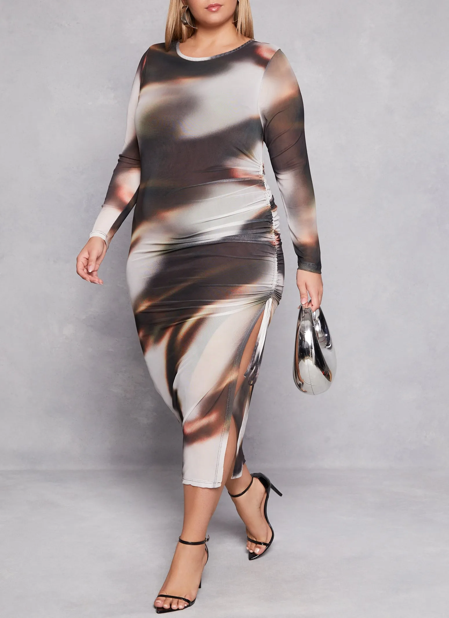 Plus Size Almost Famous Mesh Printed Side Slit Dress sold by Rainbow product image thumbnail 2