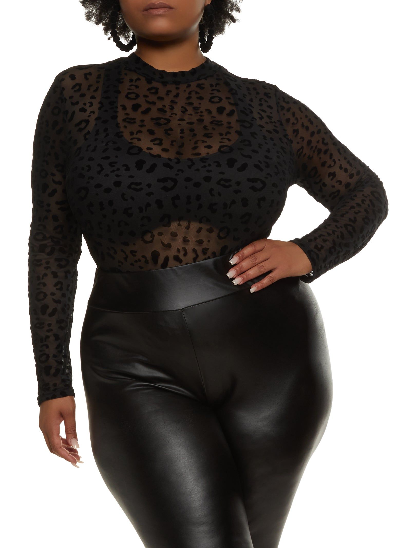 Plus Size Velvet Burnout Cheetah Print Bodysuit sold by Rainbow product image thumbnail 2