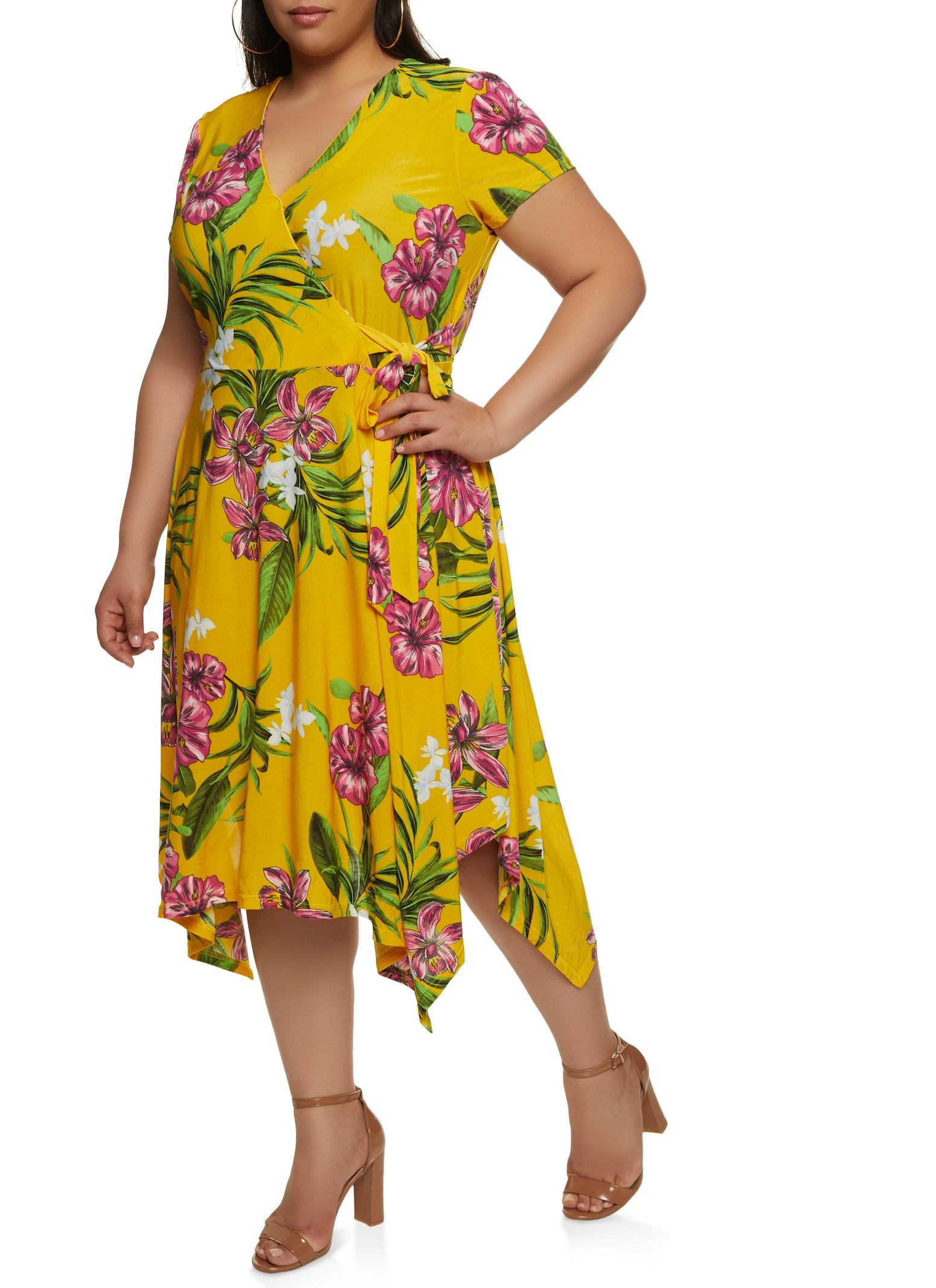 Plus Size Tropical Print Tie Waist Wrap Dress sold by Rainbow product image thumbnail 2