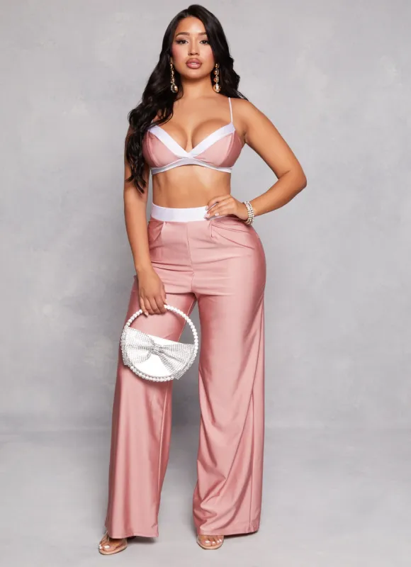 Elastic Waistband Pleated Wide Leg Pants sold by Rainbow